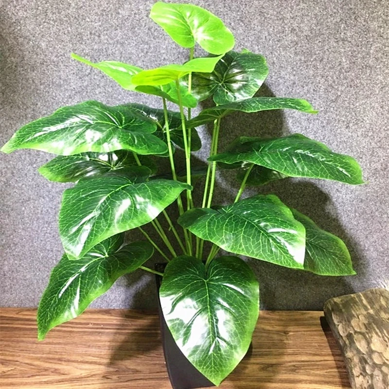 

65cm 18 Heads Large Artificial Plants Fake Zebra Leaf Plastic Palm Tree Branch For Home Garden Wedding Decor
