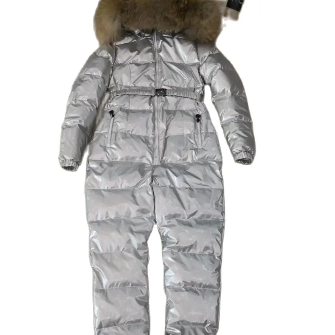 Женский комбинезон с капюшоном зимний из натурального меха размеры XS S M L XL XXL