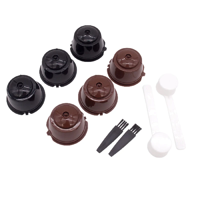 

6Pcs fit for Dolce Gusto Coffee Filter Cup Reusable Coffee Capsule Filters For Nespresso With Spoon Brush Kitchen Accessories
