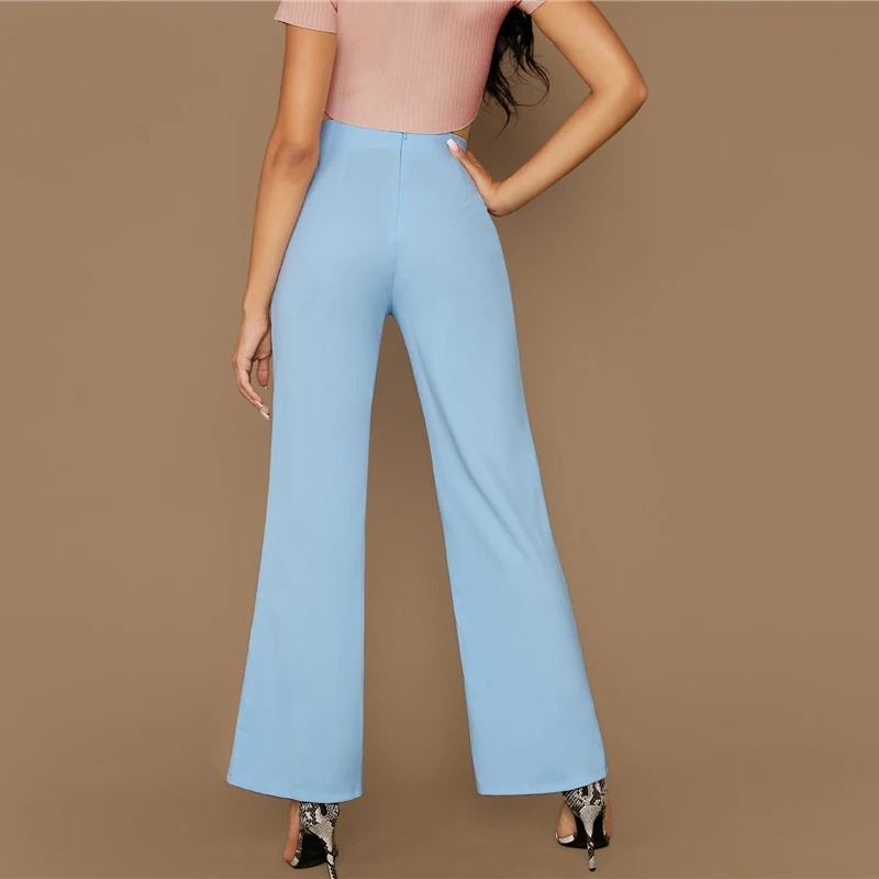 SHEIN Однотонные Широкие Прямые Брюки Офисные Стильные Брюки