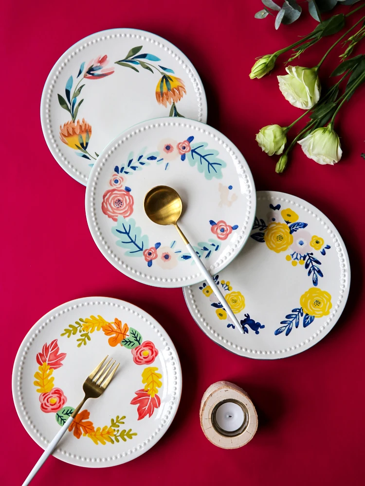 Четыре сезона ручная роспись керамическая посуда тарелка Бытовая креативный