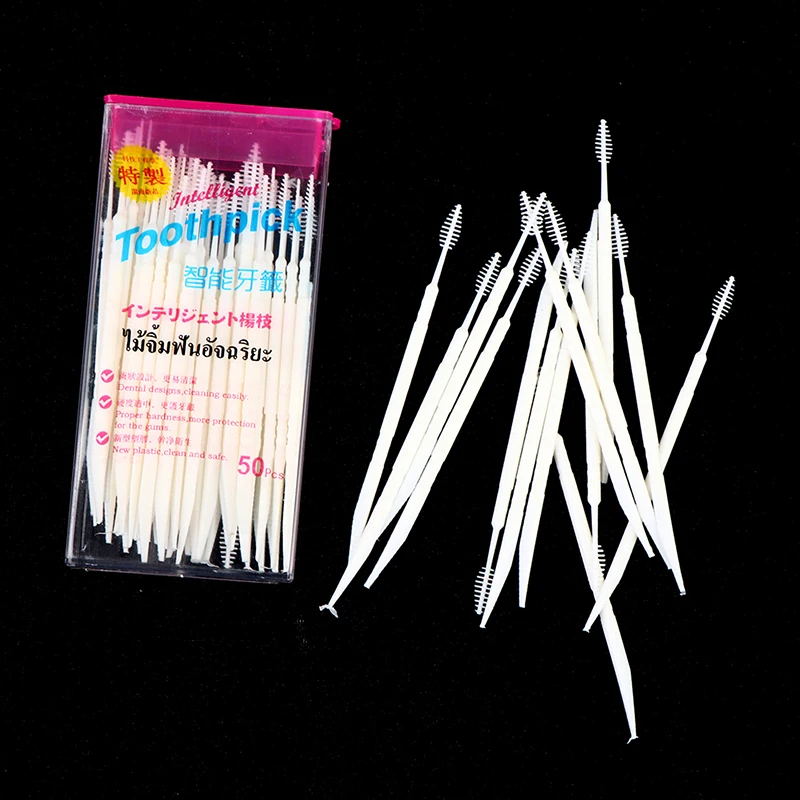 

50PCS/Box Double Superfine Tooth Stick Dental Oral Care Clean Teeth Food Residue Toothpick Dental Floss Rods Interdental Brush