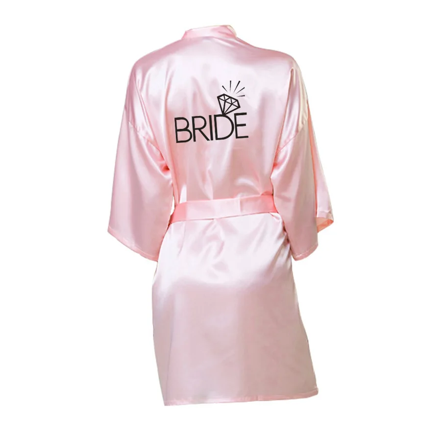 Bride-pink Свадебная вечеринка команда невесты халат кимоно атласная пижама халат Подружка невесты, сестра на заказ халаты - Цвет: Bride-pink