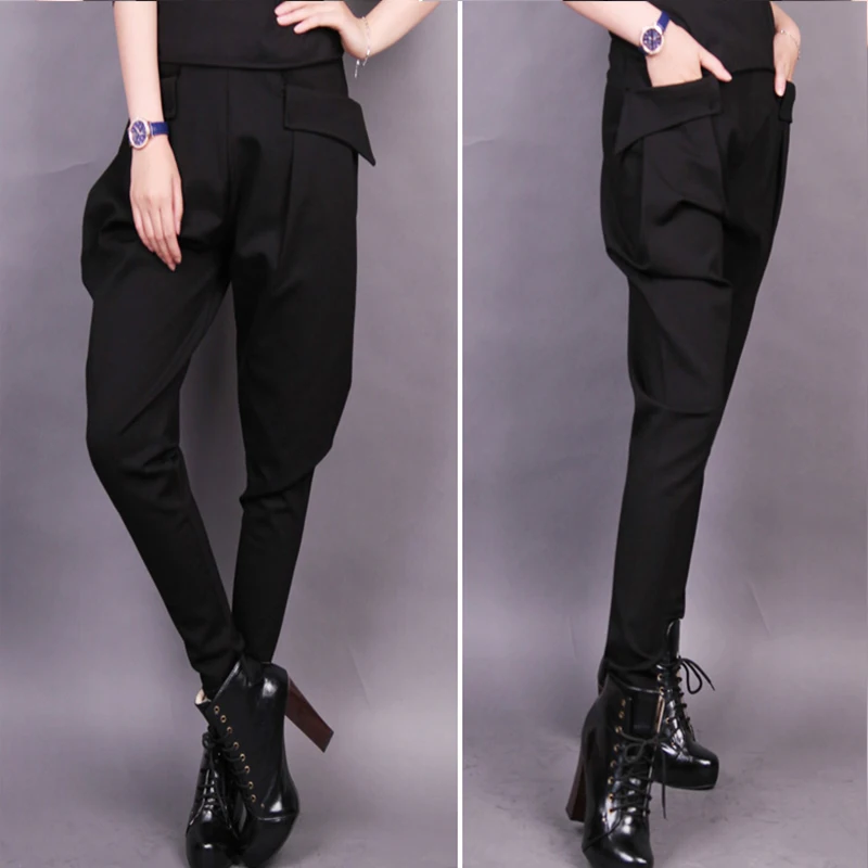 

spirng summer women's casual cross pants women cross-pants 2020 plus size black elastic loose harem pant large size pants S-4XL