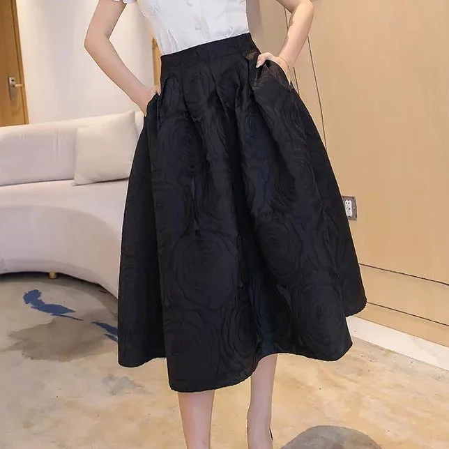 skirt autumn and winter f 2021 spring and autumn  a-line skirt retro  skirt black high waist skirt half