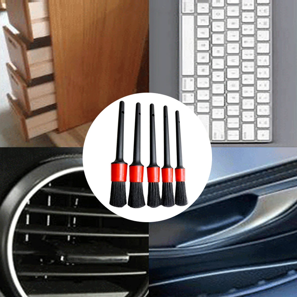 

5Pcs Car Detailing Brush Set Detail For Cleaning Wheels Engine Emblems Air Vents