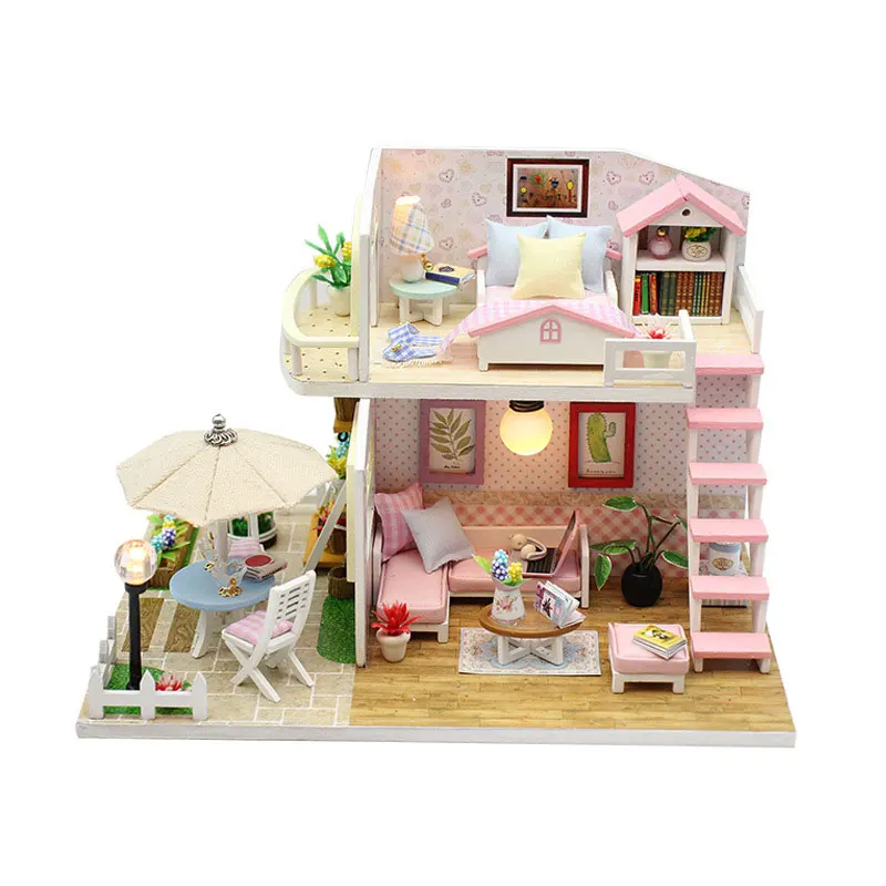 

Новый Миниатюрный Кукольный дом, розовый чердак, деревянный домик ручной работы «сделай сам», сборные 3D развивающие игрушки, Музыкальная шк...