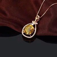 elegant rose gold color yellow crystal pendant charm women temperament zircon water drop shape pendant weddings jewelry gifts