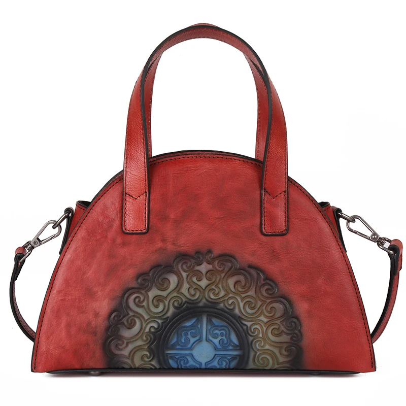 Red Из натуральной коровьей кожи на плечо сумки через плечо переноска оболочки сумка Женская Китайский Стиль Ретро сумка-мессенджер из натуральной кожи с тиснением под Для женщин сумки из натуральной кожи - Цвет: Red