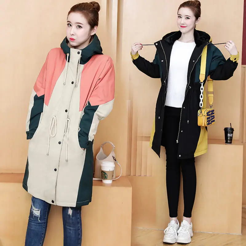 Fashion Hit Colors Cotton Padded Jacket Windbreaker Large Size Women's Plus Velvet Thick Warm Clothing Winter Loose Coat f2367