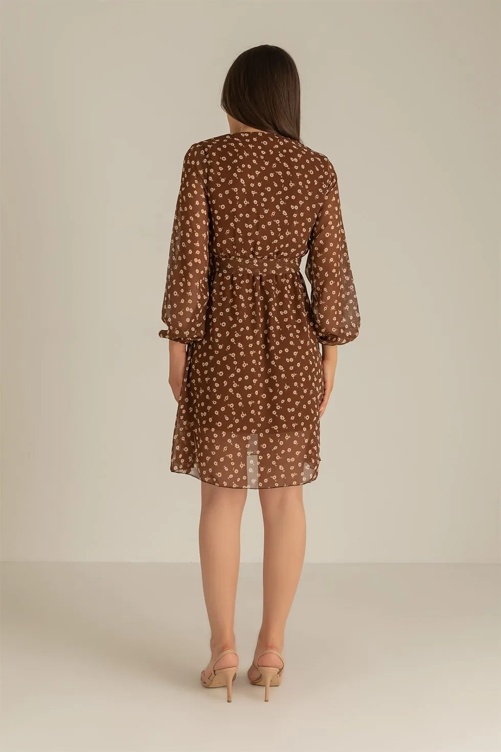 

Elasticized waist Chiffon Dress-BROWN