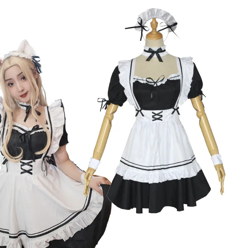 

Nikki Sweet Lolita Dress French Maid Waiter Costume Women Sexy Mini APRON Cute Ouji Outfit Halloween Cosplay For Girls S-5XL