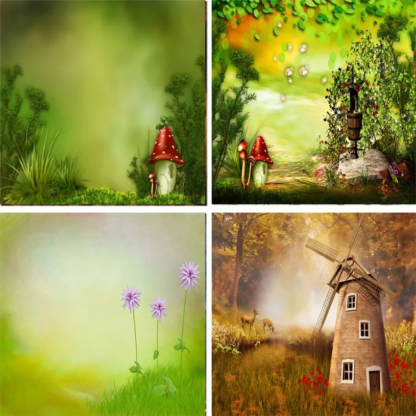 Nitree Виниловый фон для фотостудии джунгли ветряная мельница грибы цветы Фон Ткань