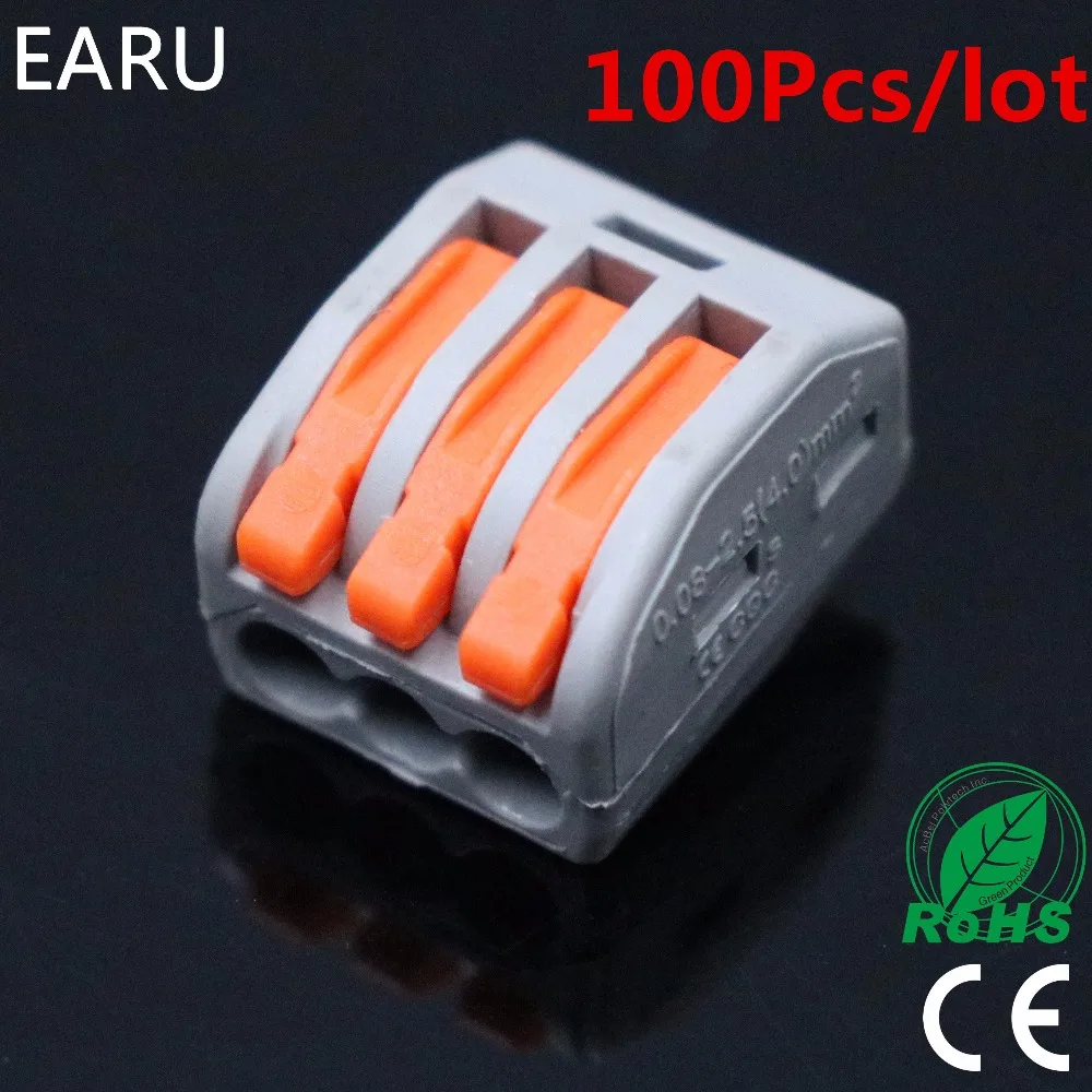 

100PCS 3P 222-413 LED Quick Fast Universal Compact Cable Wire Wiring Connector Conductor Push-in Terminal Blocks Lever AWG 28-12