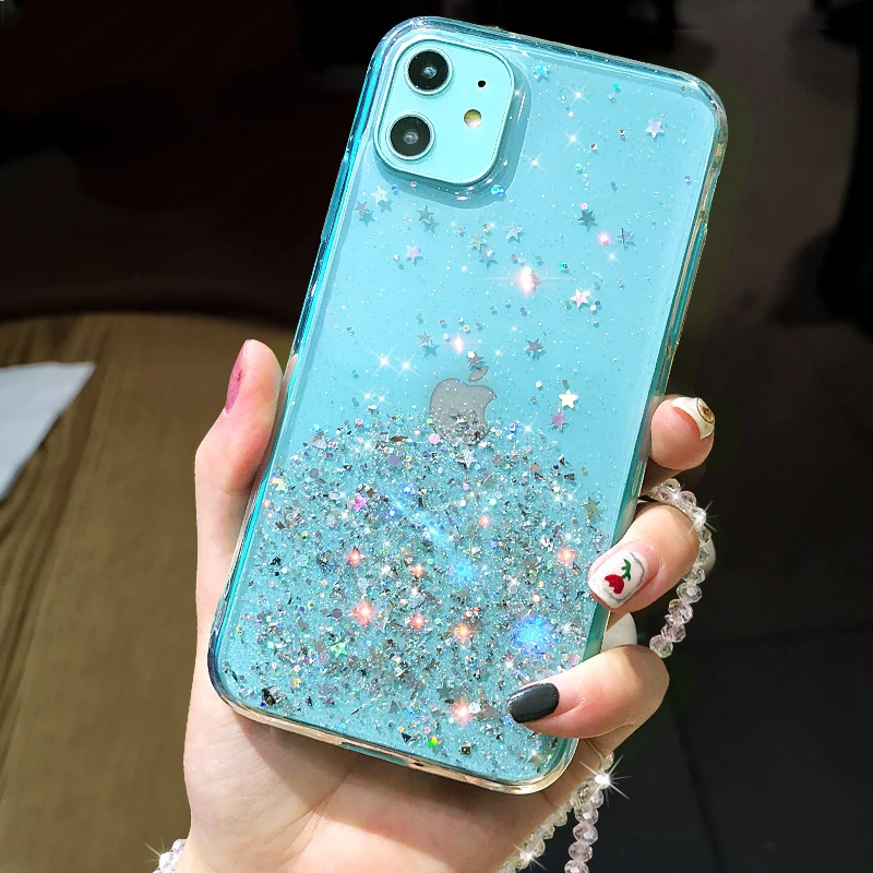 Чехол для iPhone 6 телефона 6s 7 8 Plus 11 Pro X XR XS Max красочные блестки сверкающие Твердые