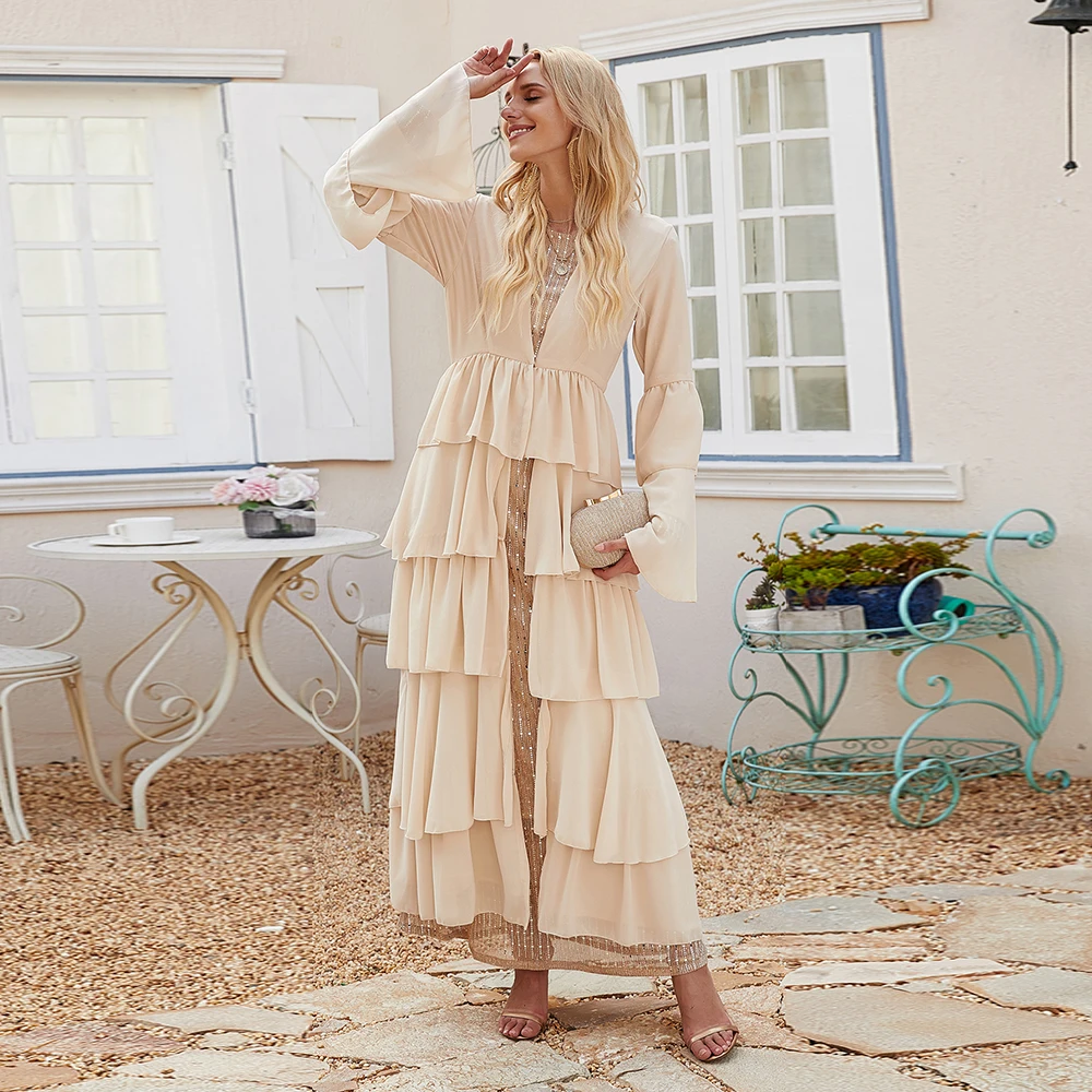 Siskakia/модное платье кардиган в Дубае Многослойное с оборками контрастного цвета