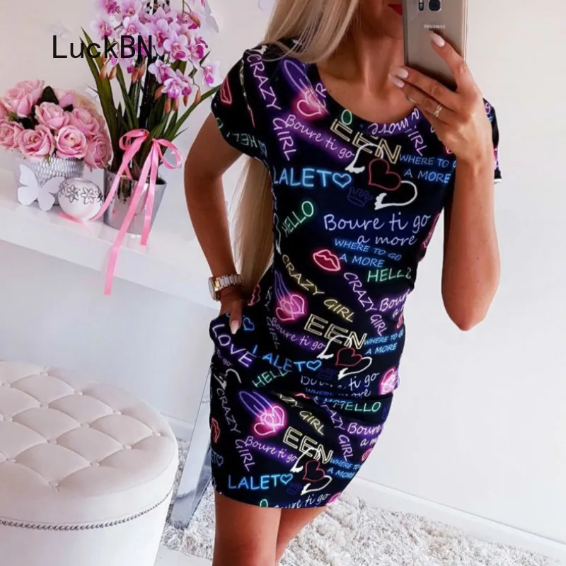 Женское облегающее платье винтажное с круглым вырезом и принтом Повседневное