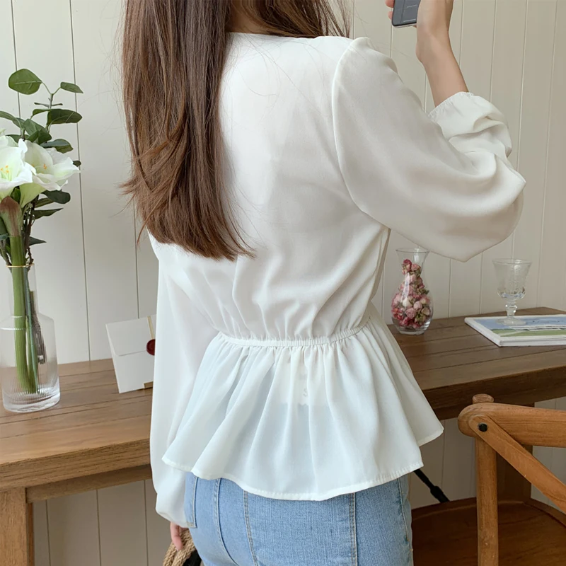 Белые блузки с лентами Женская повседневная одежда 2021 осенняя кружевная рубашка