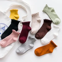candy high quality lace solid color cute sweet girl fashion socks pure cotton wood ear light mouth cotton womens socks