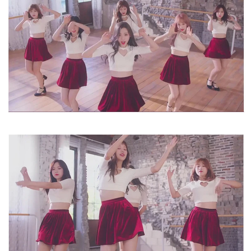 

Korean Style Women'S Group Cheerleader Costumes Modern Jazz Dance Costumes White Shirts Red Skirts Performance Dance wear DN8958