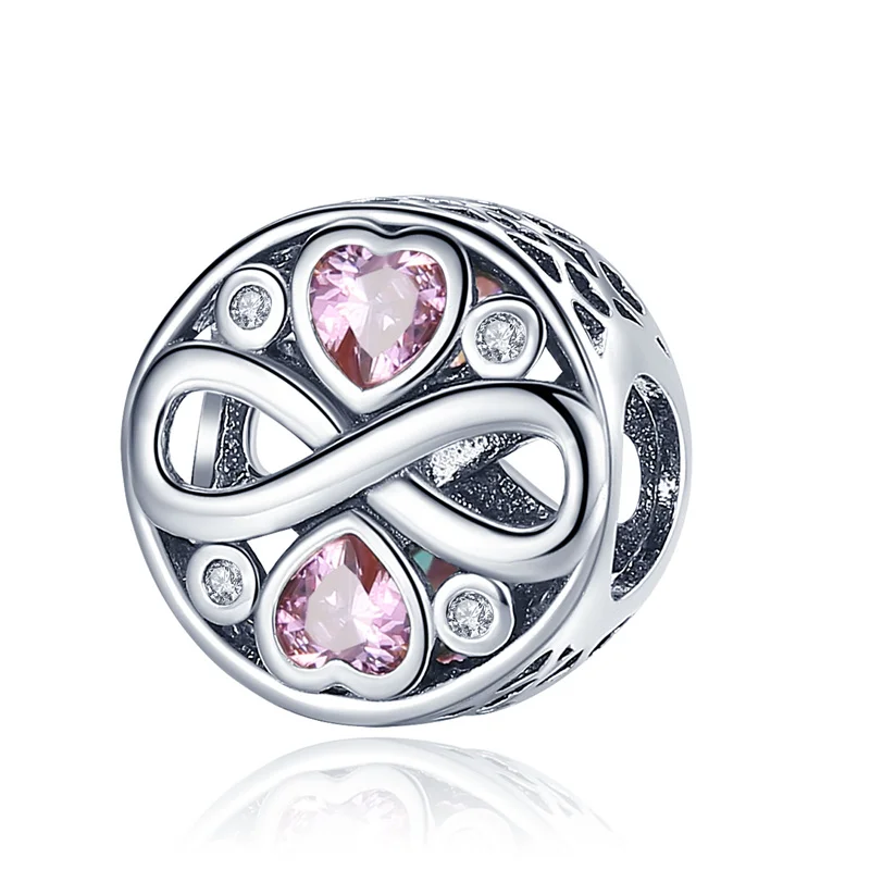 

Authentic 100% 925 Sterling Silver Infinity Love Pink Heart Crystal Beads fit Original Pandora Bracelets Fine Jewelry S925