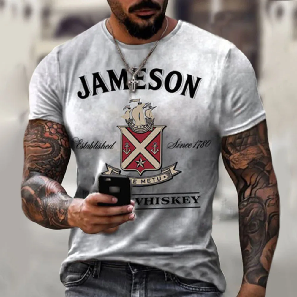 

Western Style Fashion Men's T-shirt Loose Casual Simple Designer Hipster Solid Color Letter Printing Round Neck Summer