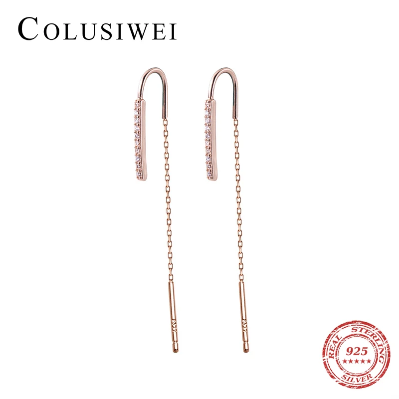 

Colusiwei Elegant New Genuine 925 Sterling Silver Simple Line Drop Earrings for Women Authentic Clear CZ Silver Jewelry Gift