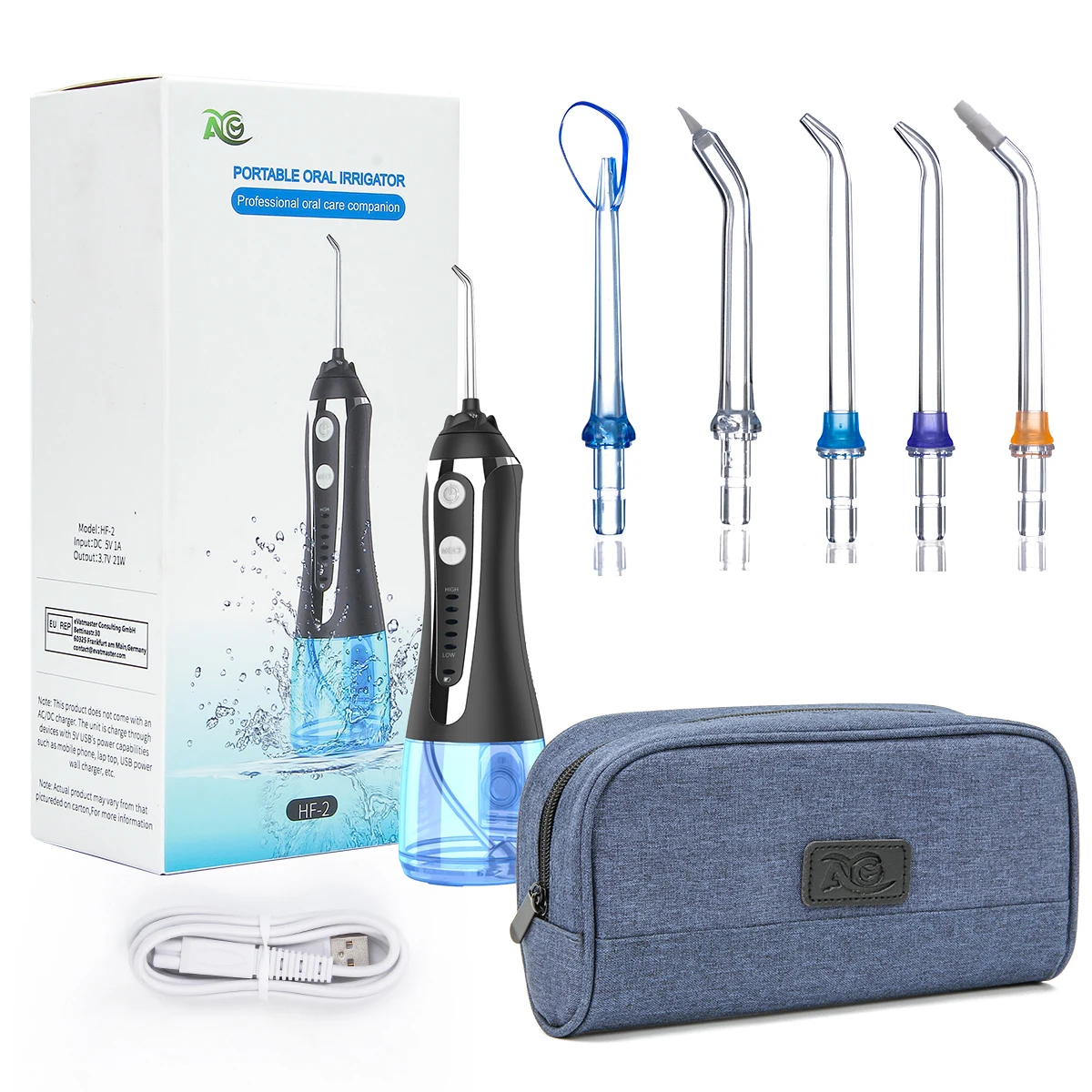 

AG water flosser Dental Water Jet 300ML IPX7 Waterproof Teeth Cleaner+5 Jet portable 5 Modes Oral Irrigator usb rechargeable