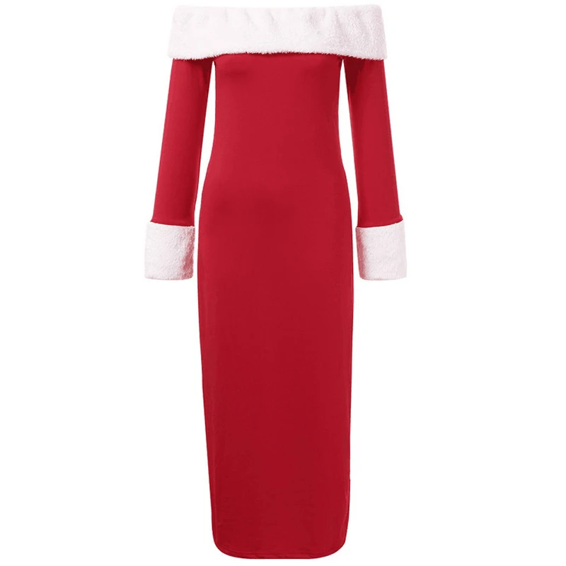 Рождественское платье 2019 женское с открытыми плечами и длинным рукавом женская
