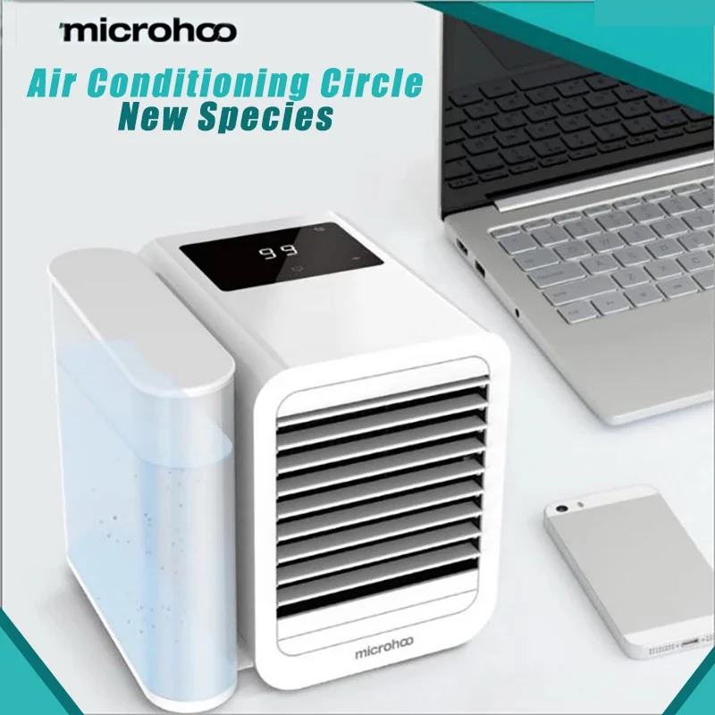 

Новый кондиционер Microhoo 3 в 1 с водяным охлаждением, энергосберегающий вентилятор с сенсорным экраном, Регулируемый Настольный вентилятор
