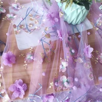 purple mesh embroidered lace fabric 3d chiffon pompoms womens dress curtain diy accessories fabric vxz175338