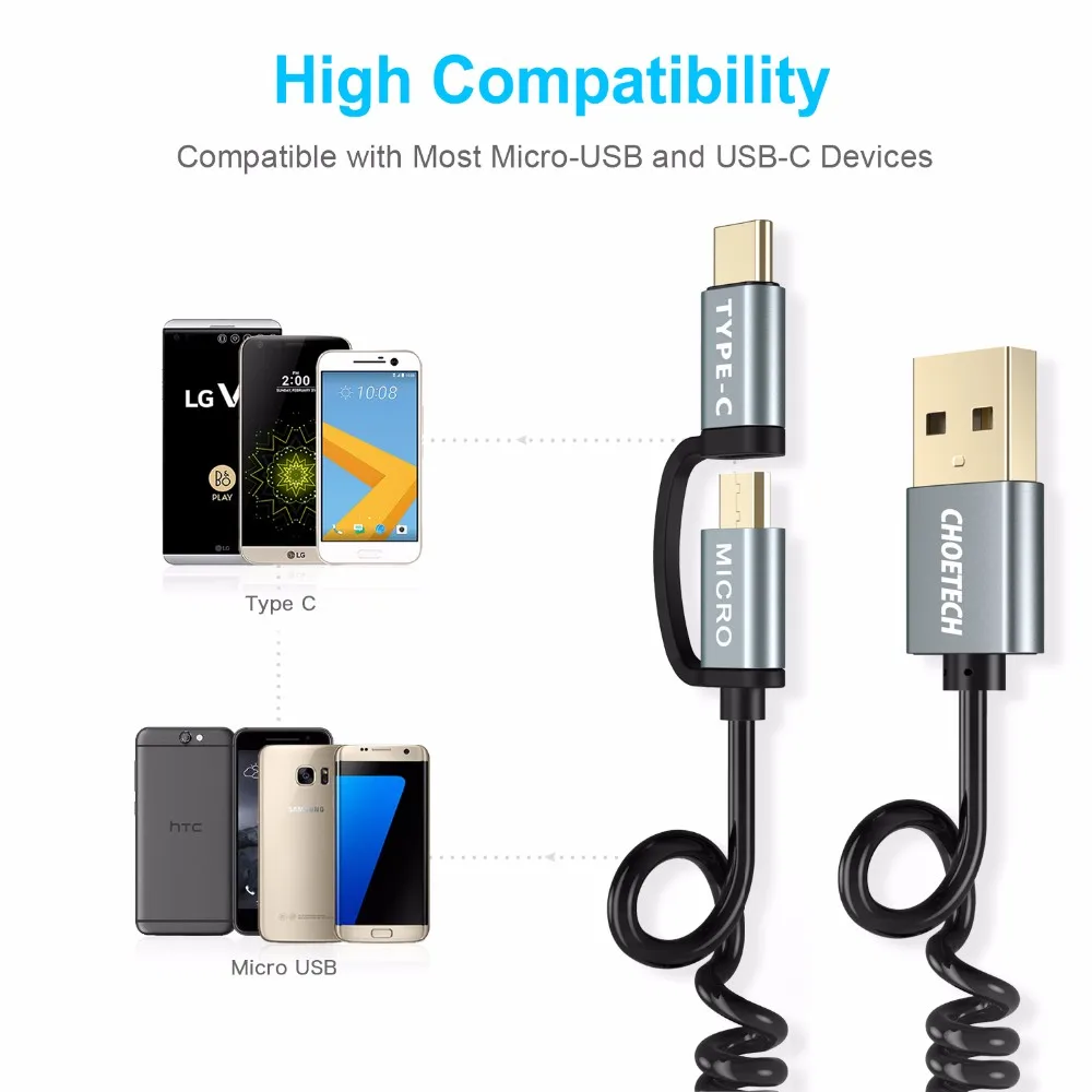 CHOETECH 2-в-1 Тип usb Закрытая акционерная Компания C& Micro USB кабель для samsung S8 1,2 м для зарядки и синхронизации c-типа изоляция кабеля для huawei и Другое USB Закрытая акционерная Компания C& устройствами Micro-USB
