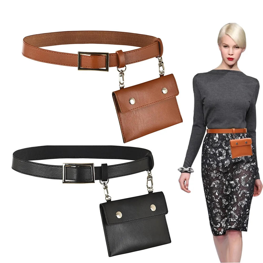 Новинка длинная юбка брюки Дамская Талия искусственная кожа пояс кошелек