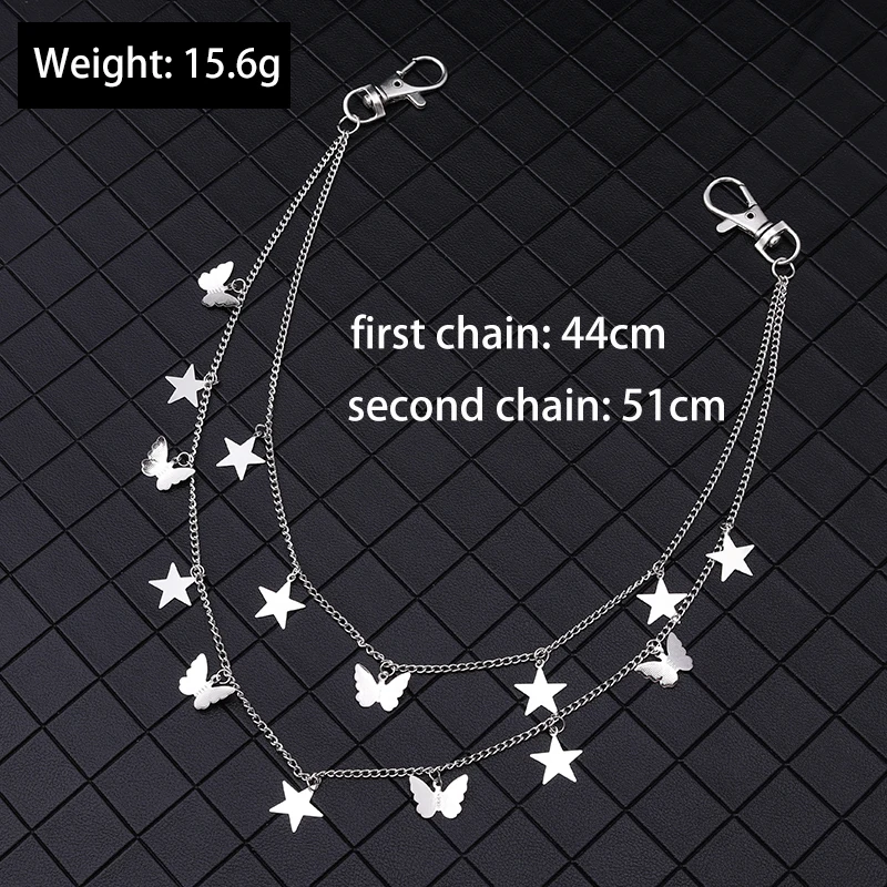

Punk Street Animal Butterfly Stars Belt Waist Chain for Women Silver Color Double Layer Key Chain Party Jewelry Gifts
