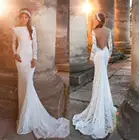 Романтические кружевные свадебные платья с длинными рукавами, сексуальное богемное платье русалки с открытой спиной, простые пляжные свадебные платья на заказ