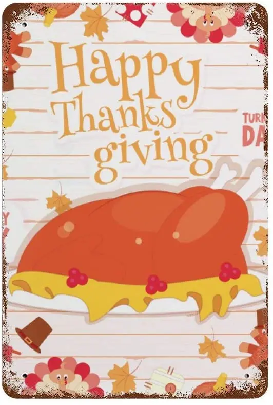 

NoBrands Vintage Retro Metal Tin Sign Wall Decor Art Thanks Giving Turkey Delicious Foods Home Decor Plaque Poster 20x30