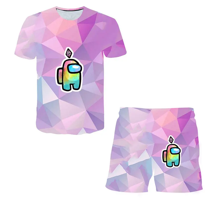 

2021 3D Casual Boy/Girl Costume Graphic T-Shirt Print Kids Summer T-Shirt Fashion Street Cartoon T-Shirt Set