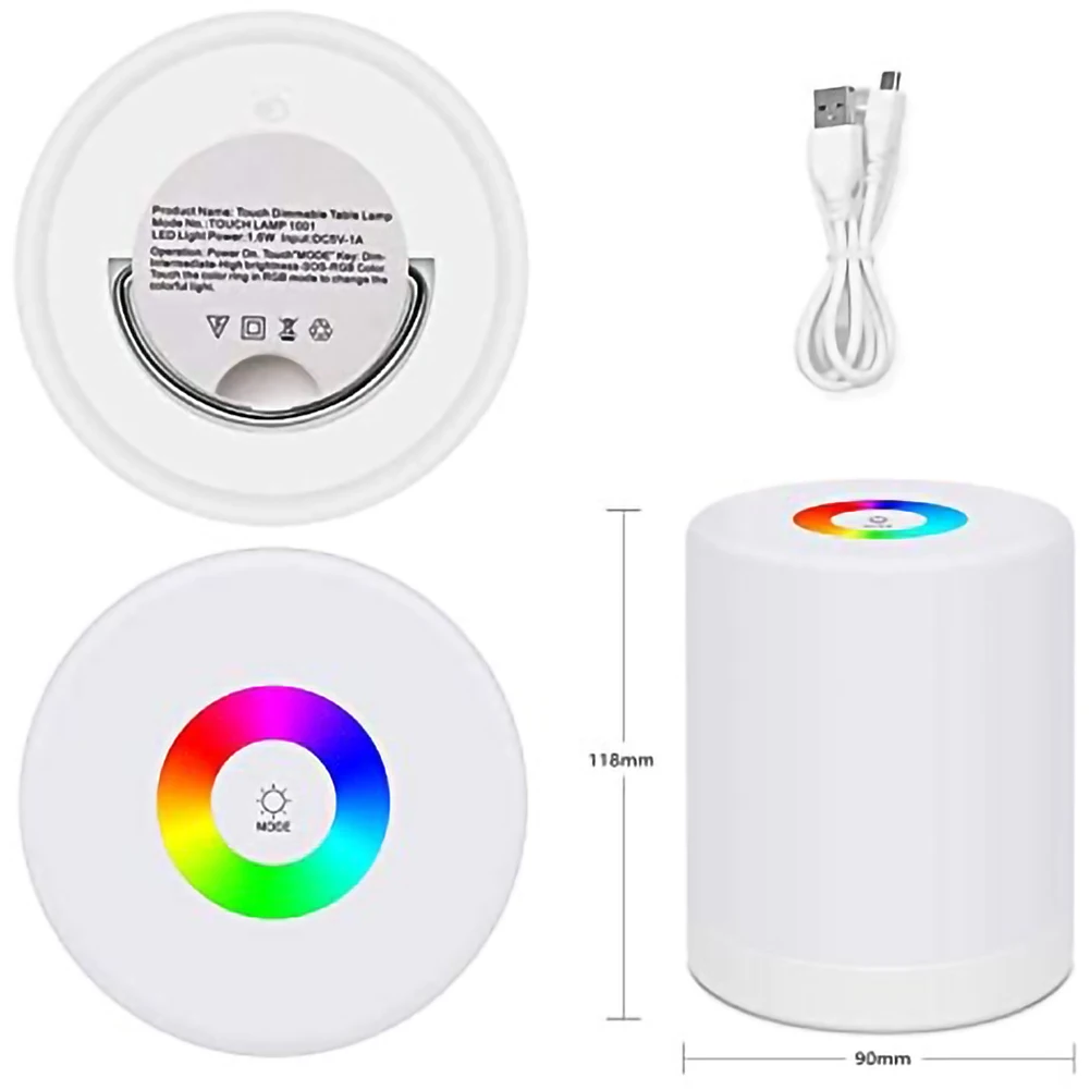 

LED Touch Control Night Light Smart Bedroom Bedside Table Lamp Dimmable RGB Color Change Rechargeable Smart Home Lighting