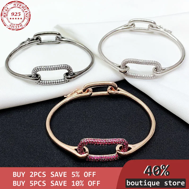 

Sterling Silver wristband Sterling S925, with geometric square buckle, simple personality, punk style, luxury jewelry bracelet