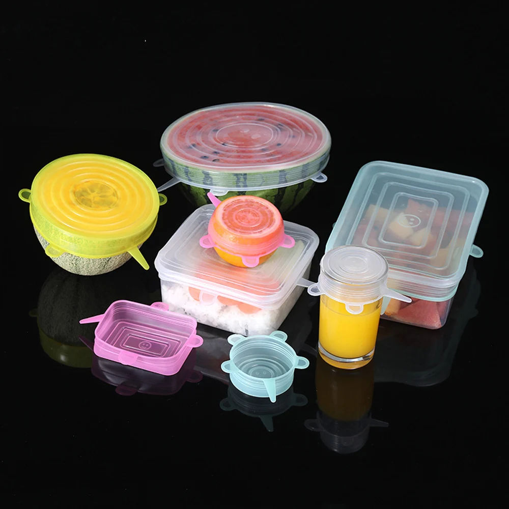 

6 Pcs/Set Food Silicone Cover Cap Universal Silicone Lids For Cookware Bowl Reusable Stretch Lids Kitchen Accessories