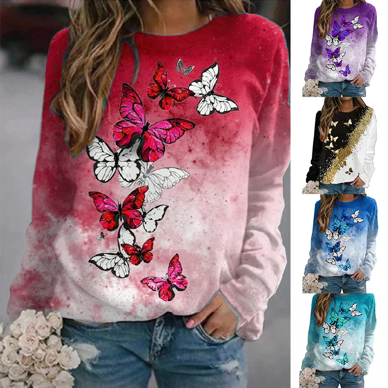 

Lady's Sweater Shirt Soft Comfortable Printed Tunic T-Shirt Loose Fit Women Tees Flower Round Neck Long Sleeve Pullover Shirt