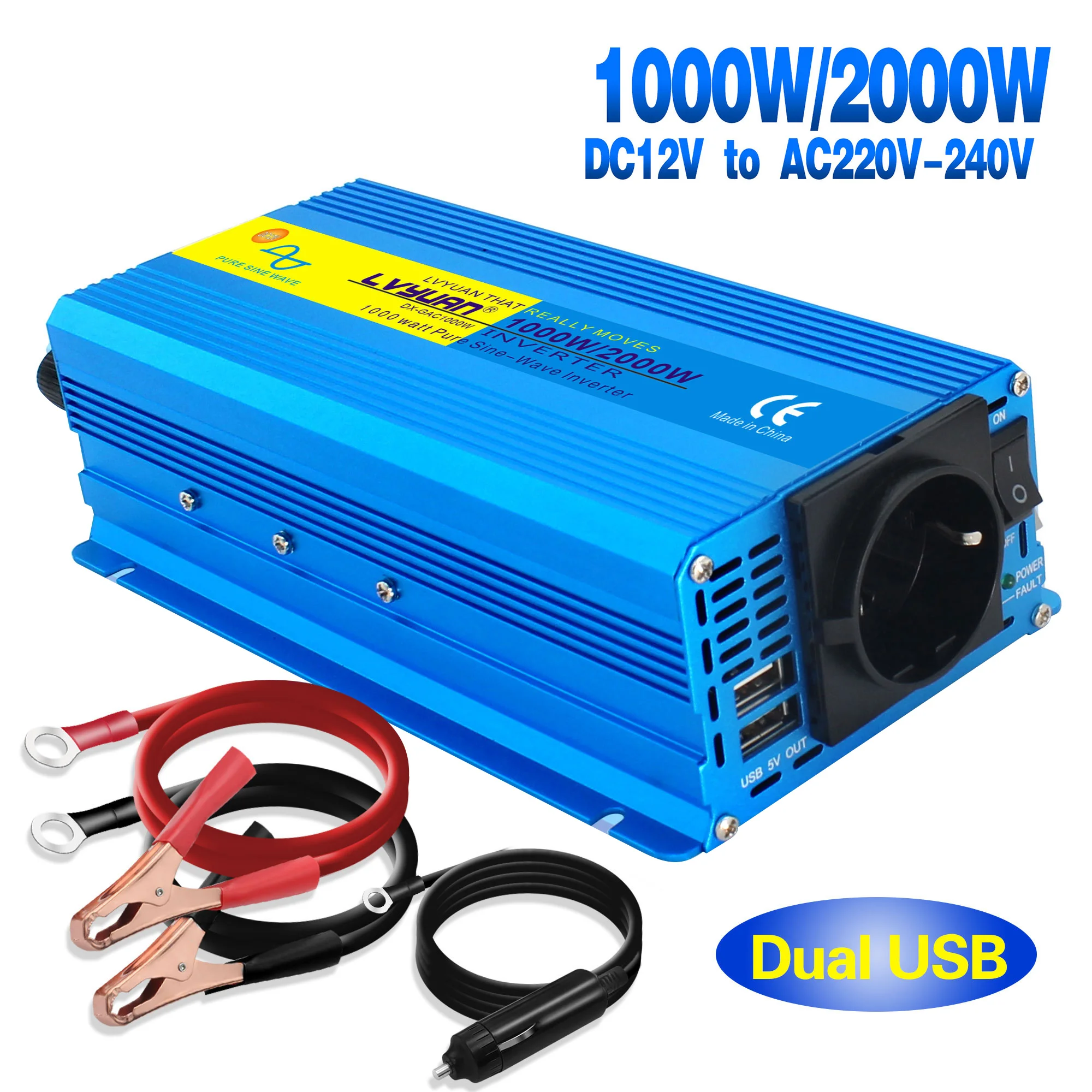 $59.99 2000W 3000W 4000W LED Display Inverter DC 12V To AC 220V Pure Sine Wave Transformer Voltage Converter 12 220 Power Auto Inversor