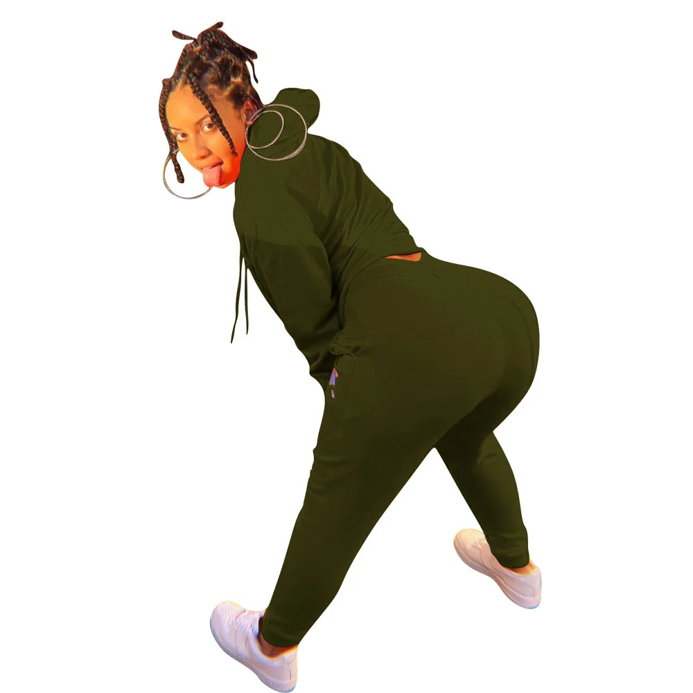 

Pattern Printed Two Pieces Sets Workout Activewear Women Autumn Hooded Full Sleeve Hoodie and Jogger Pant Casual Matching Outfit