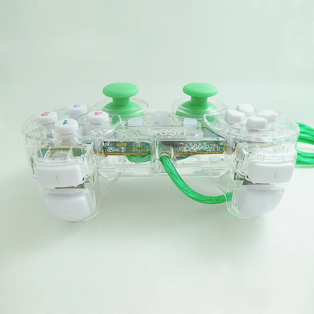 Прозрачный светодиодный проводной USB геймпад двойной вибрационный джойстик