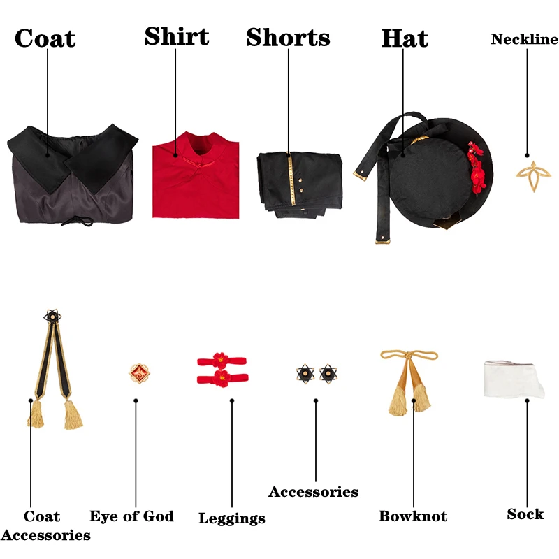 

Hu Tao Cosplay Game Genshin Impact Costumes Halloween Hat Anime Women's Clothes Coat Shirt Shorts Project Prop Accessories Set