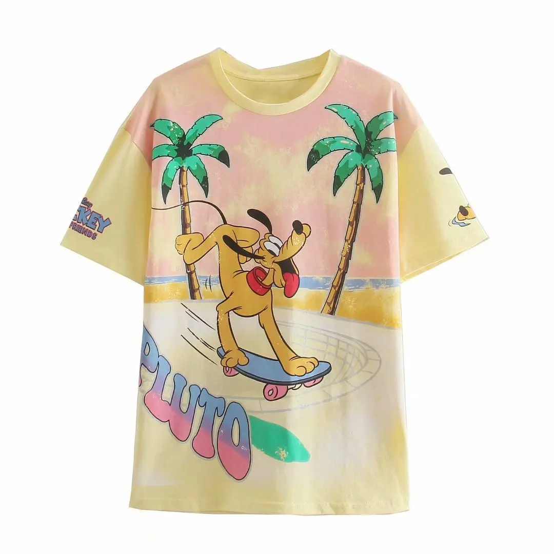 

Женские рубашки с мультипликационным принтом Disney, модная женская одежда с круглым вырезом и короткими рукавами, милые футболки с графическ...