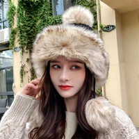 womens soft winter warm furry beanie hat pom pom ball faux fur hat knitted