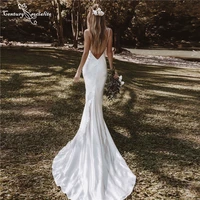 sexy boho wedding dresses mermaid bridal dress 2021 spaghetti straps backless simple beach bride gowns bohemian vestido de noiva