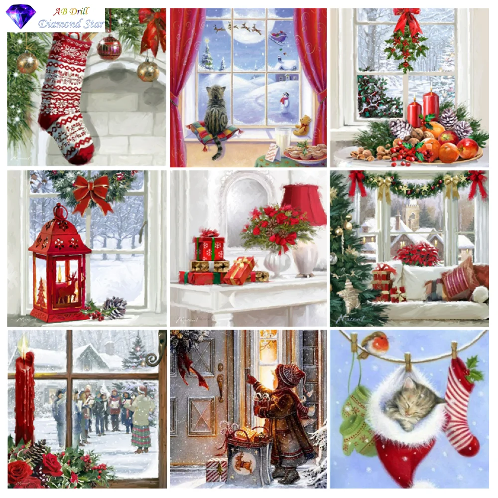 

Квадратная вышивка AB Drill Мозаика Искусство картина Стразы DIY бриллиантовый рисунок Рождество чулки подарок наборы для вышивки крестиком