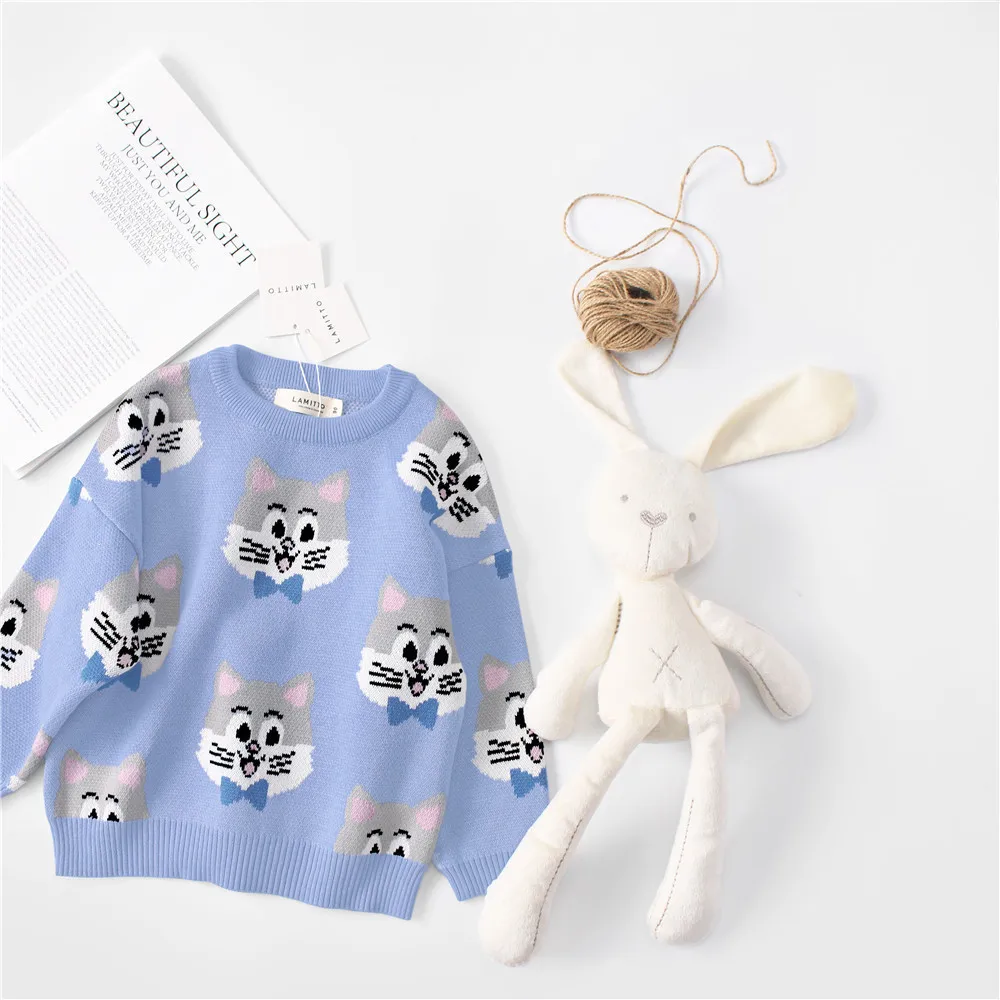 Tonytaobaby/осенне зимняя одежда новая детская хлопковый свитер с рисунком кота